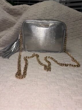 Victoria's Secret Silver Metallic Crossbody with Gold Chain Strap